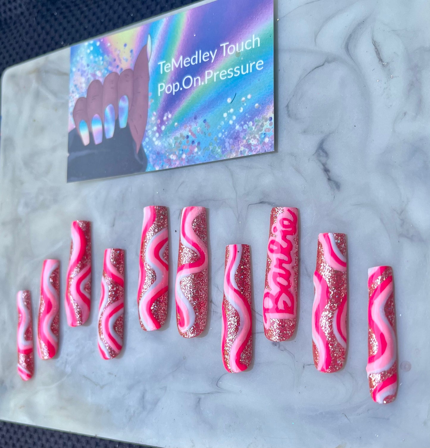 2xl square pink press on nails
