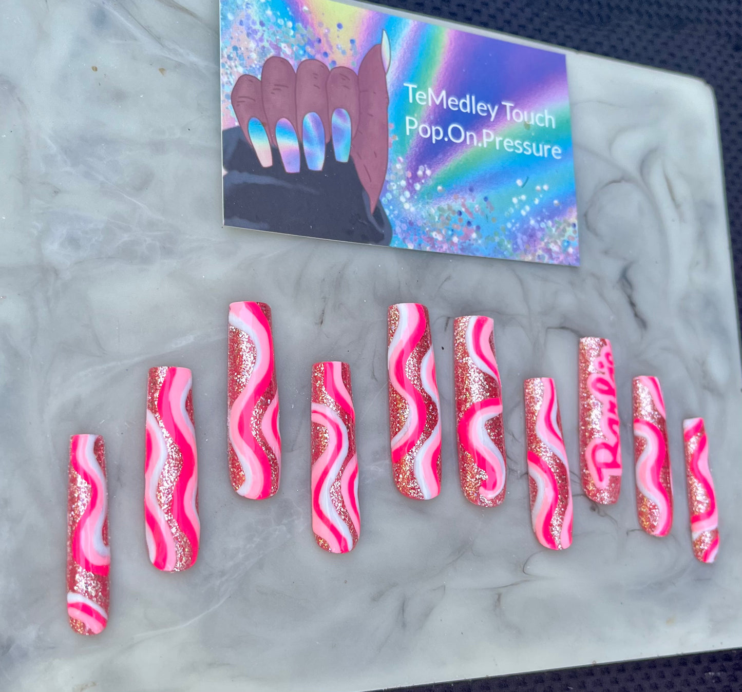 2xl square pink press on nails