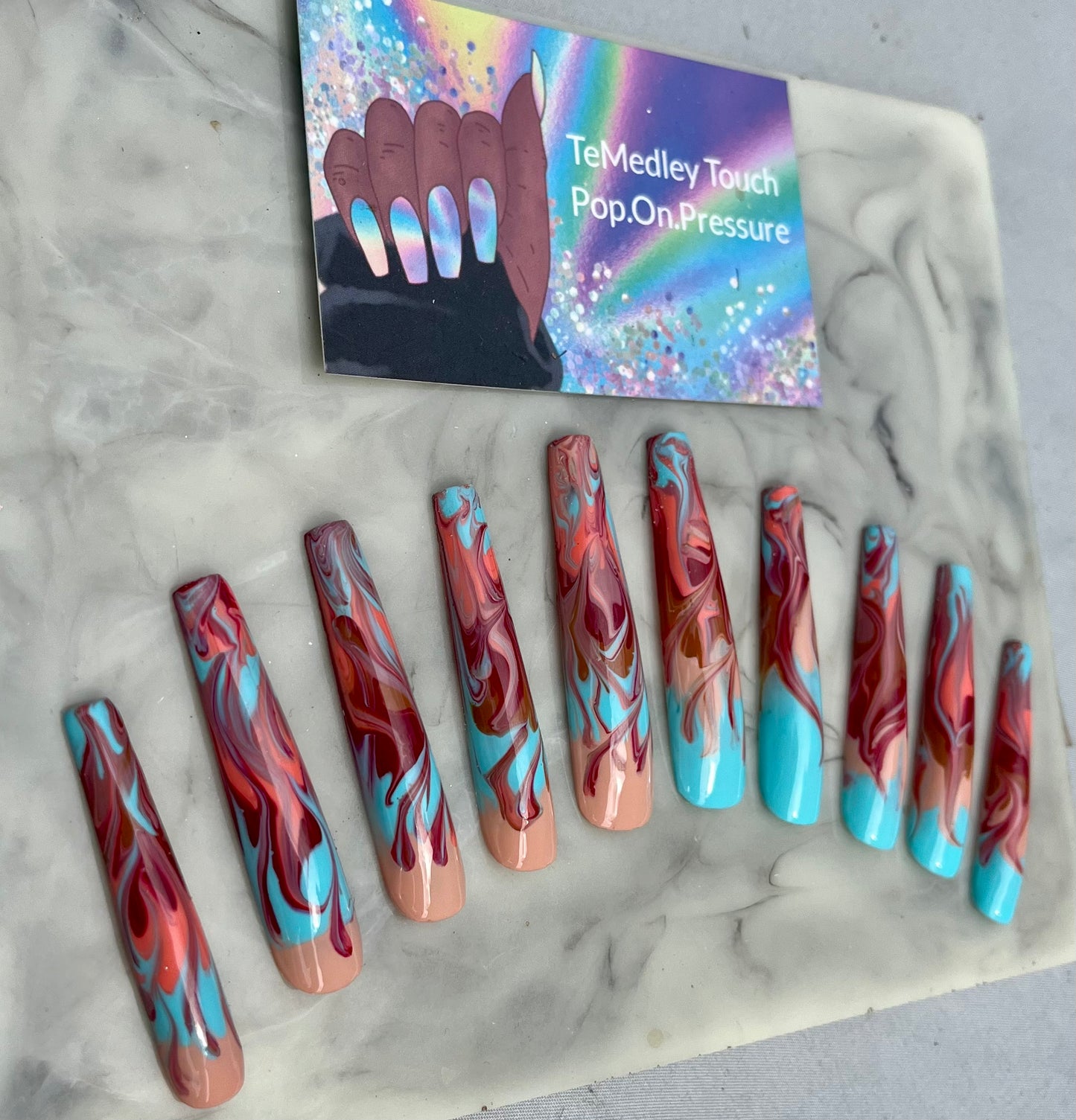 3xl coffin marble press on nails