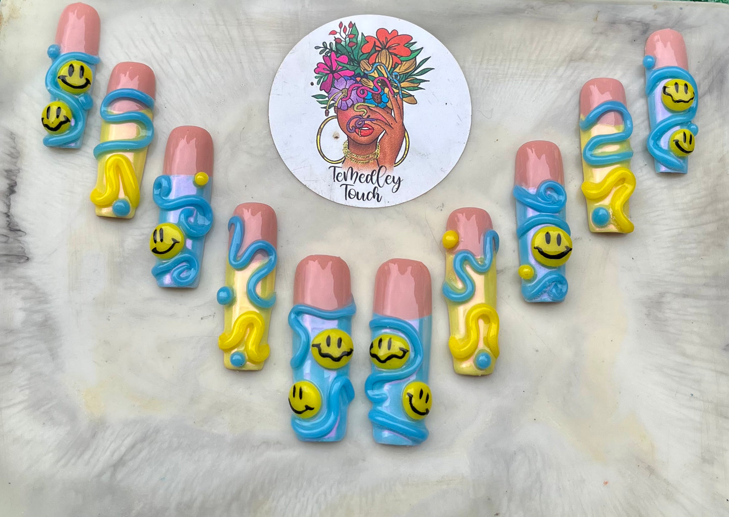 2xl square smiley press on nails