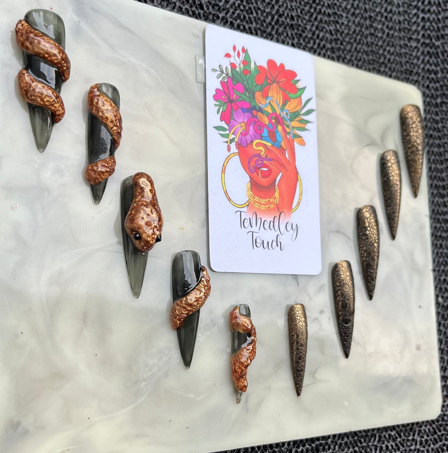 3D Snake stiletto press on nails