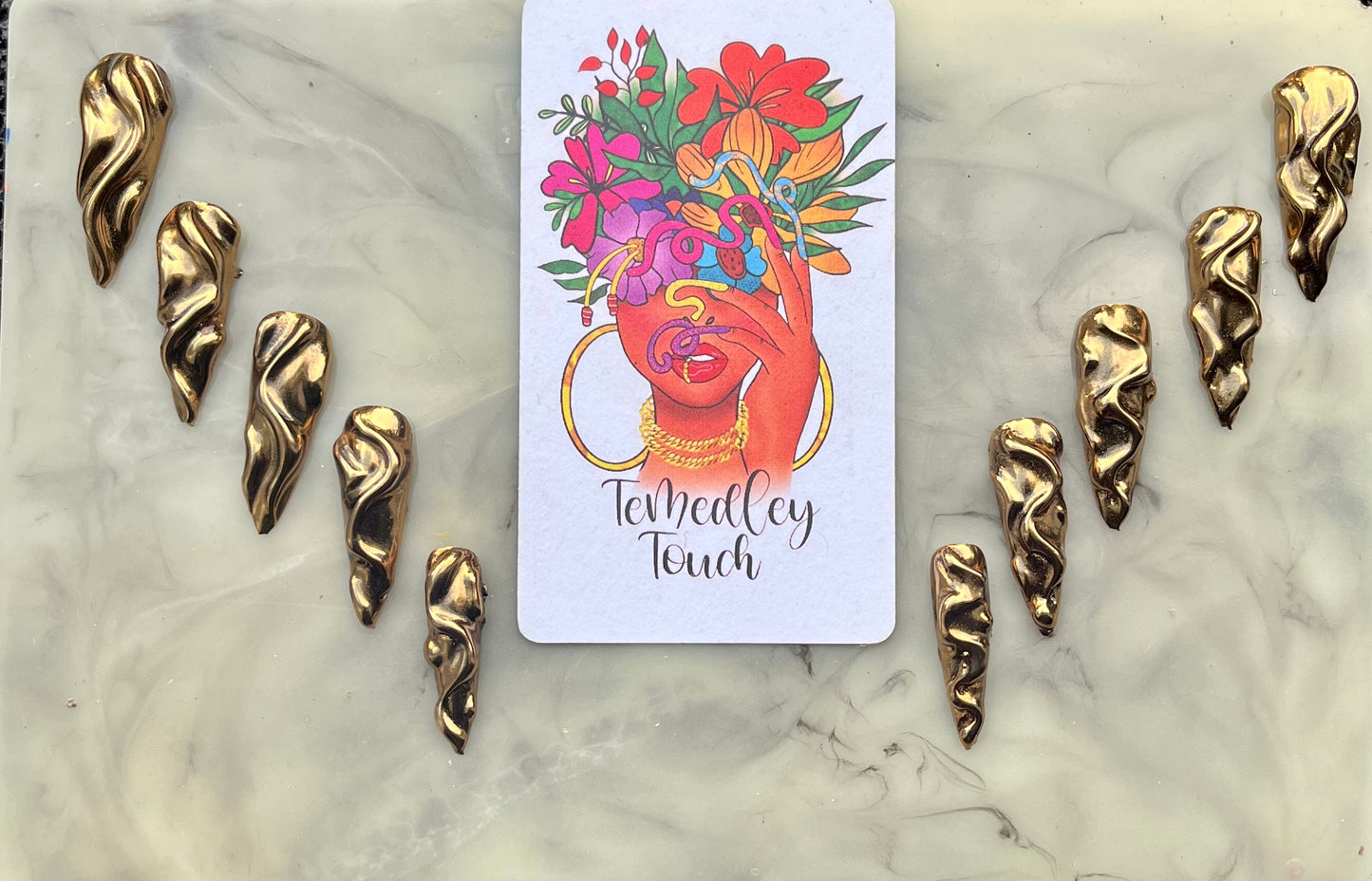 Gold chrome 3Dgel press on nails
