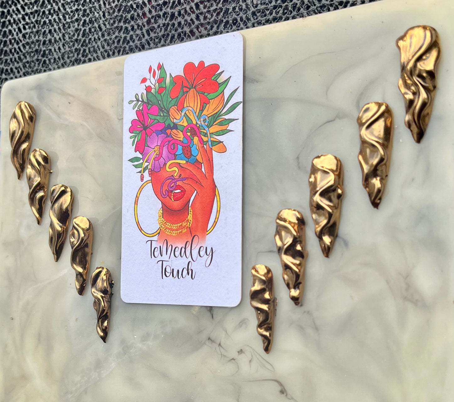 Gold chrome 3Dgel press on nails