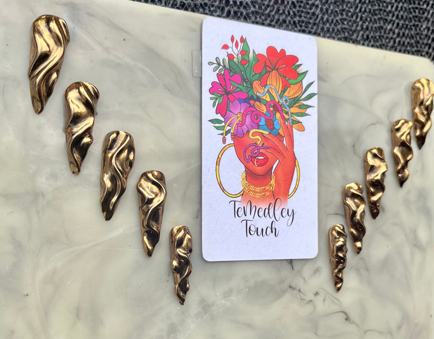 Gold chrome 3Dgel press on nails