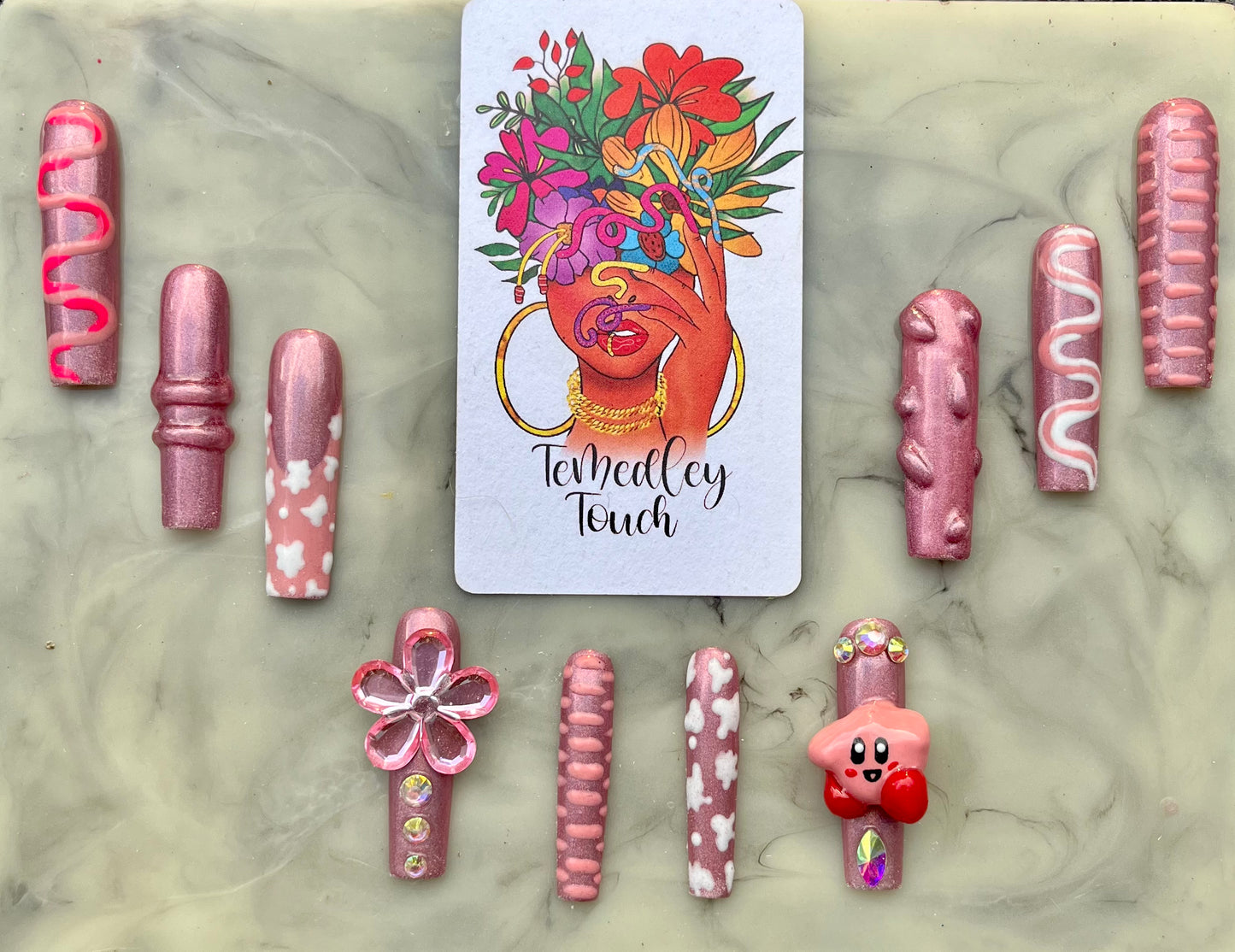 Pink chrome Kirby press on nails