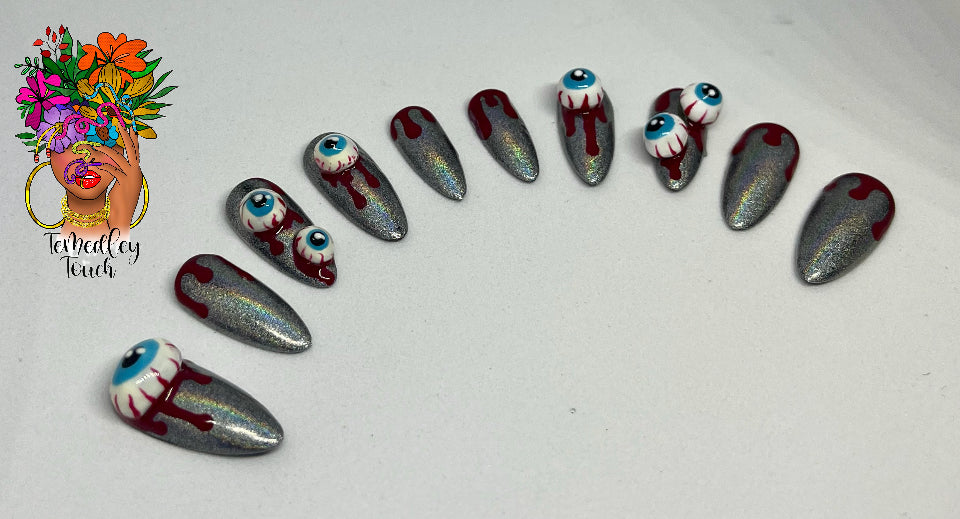 Chrome 3D eyeball press on nails