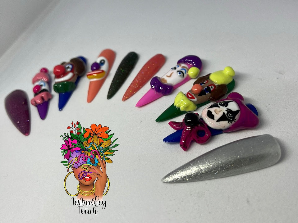 3D clown press on nails