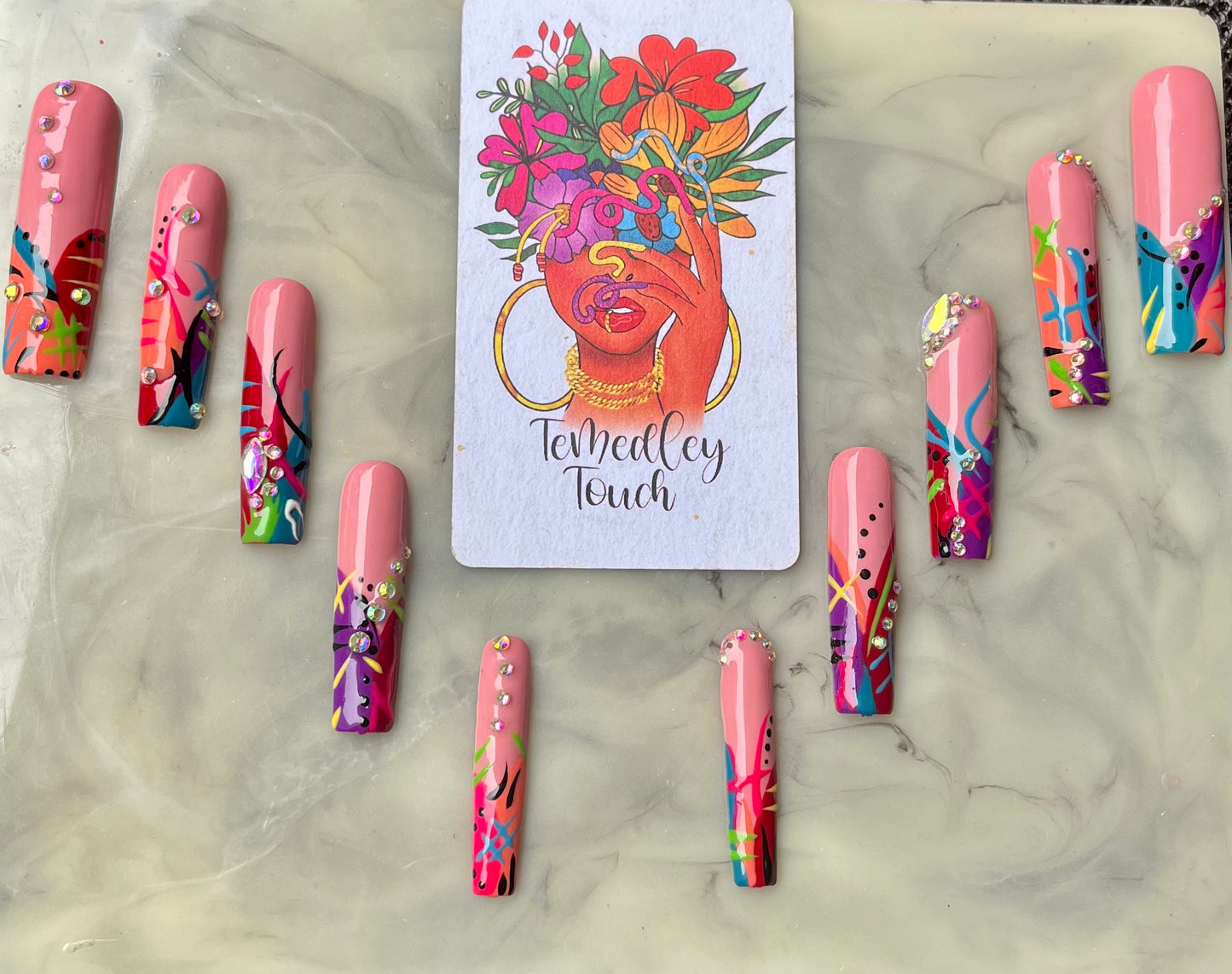 90s abstract press on nails