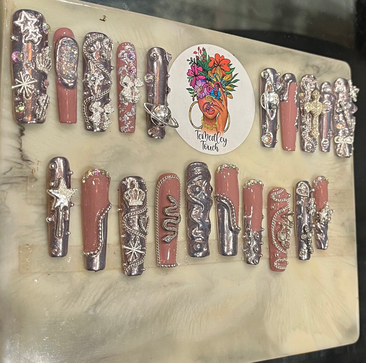 Chrome Zodiac Press On Nails