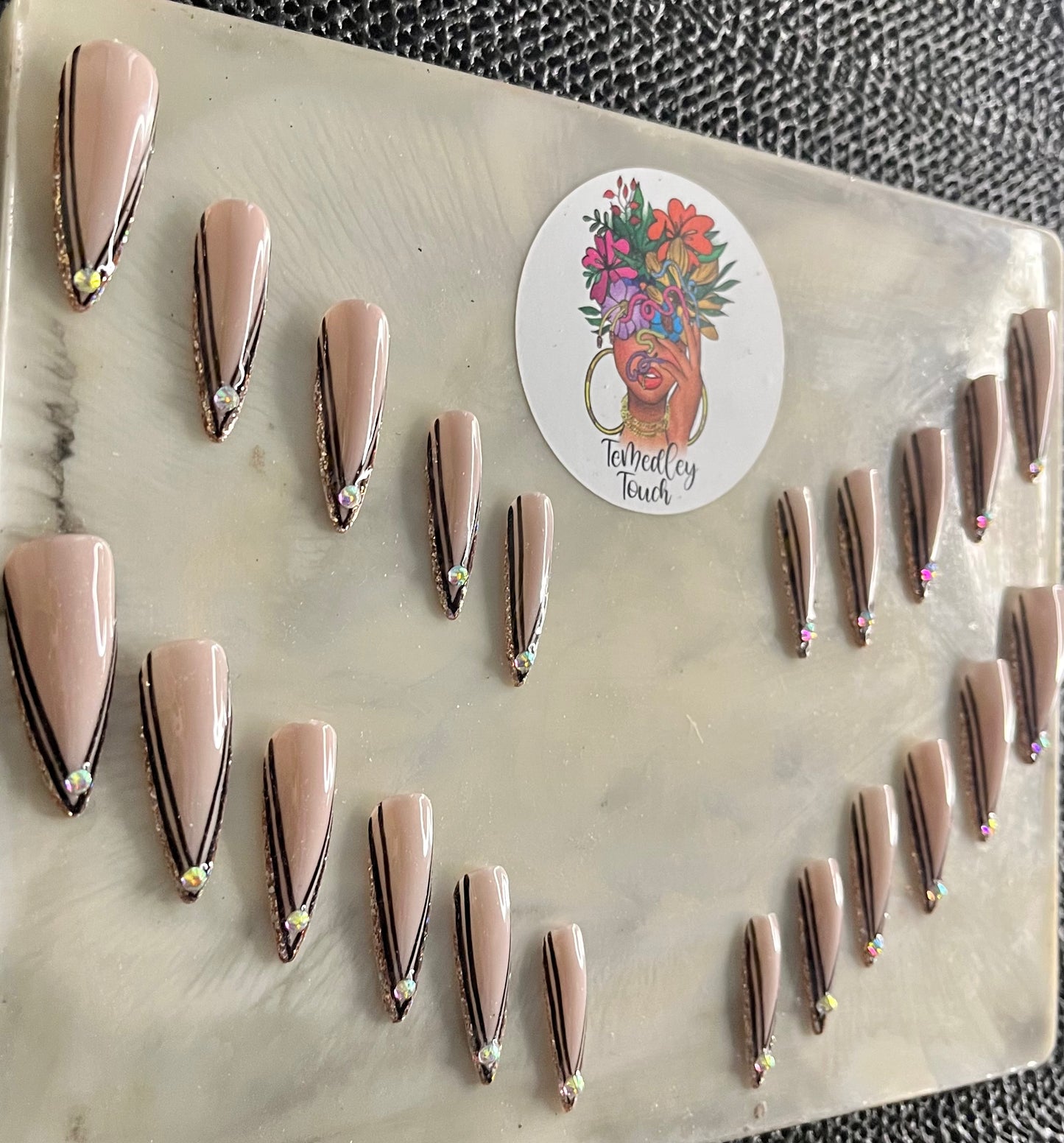 Golden glitter (French Tip) press on nails