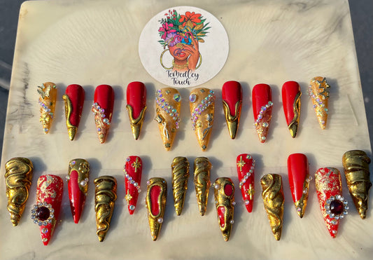 Red & Gold Chrome Nails
