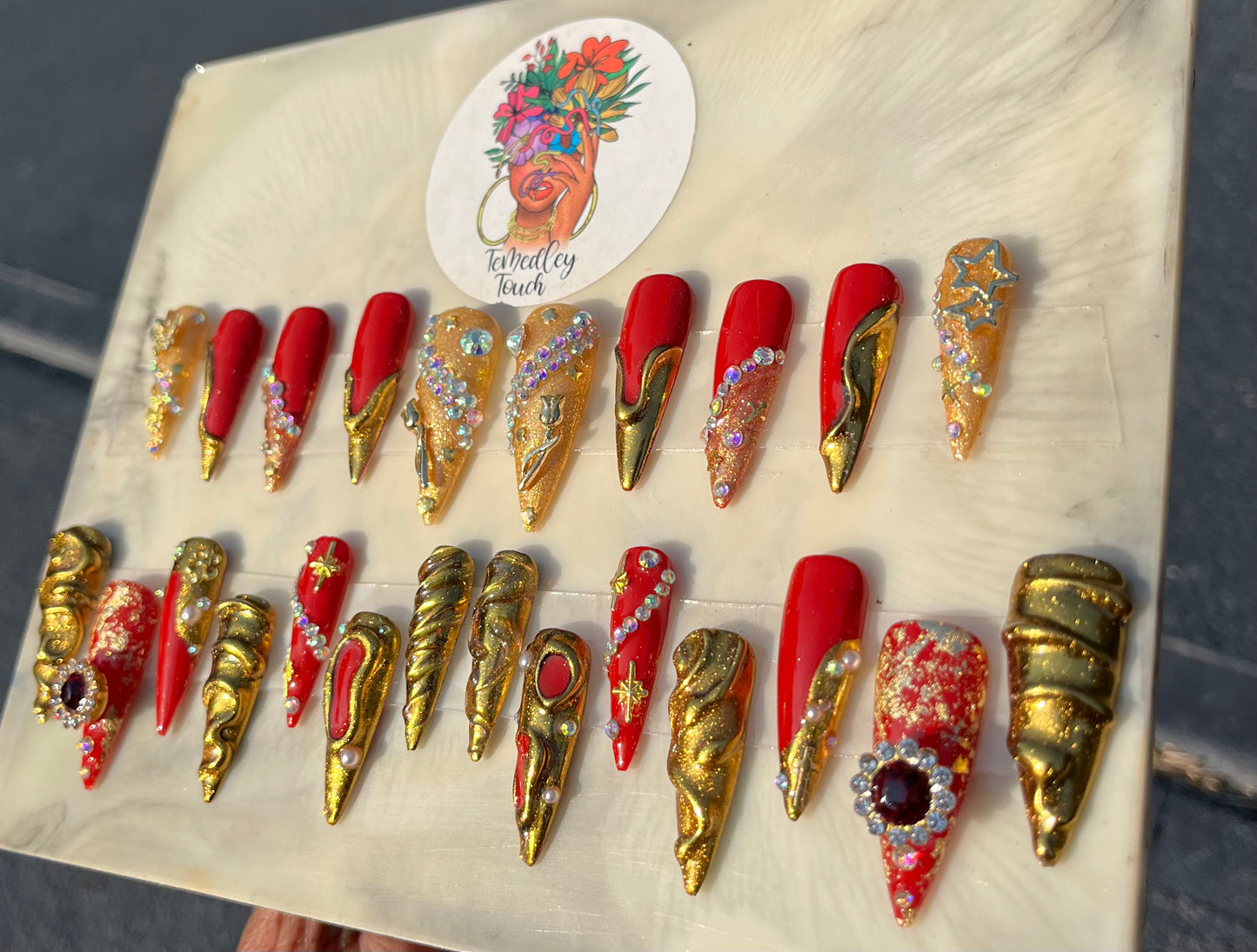 Red & Gold Chrome Nails