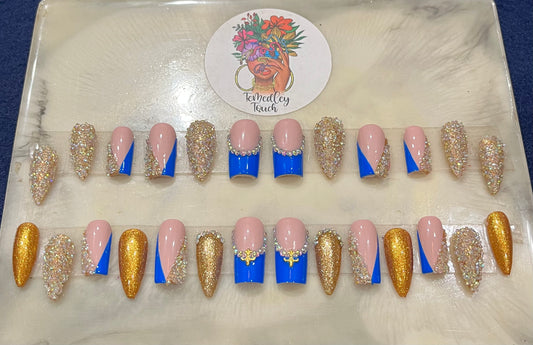 Blue & Gold Pixie Nails