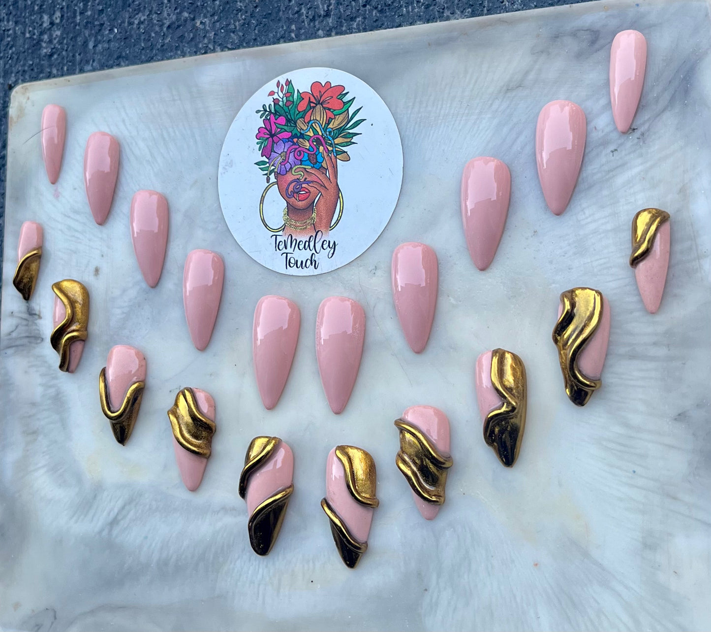 Nude Gold Chrome Nails