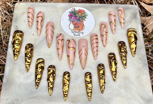 3D Gold Chrome Nails