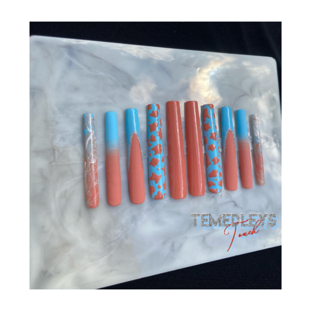 Blue mood nude 3XL sculpted coffin press on nails