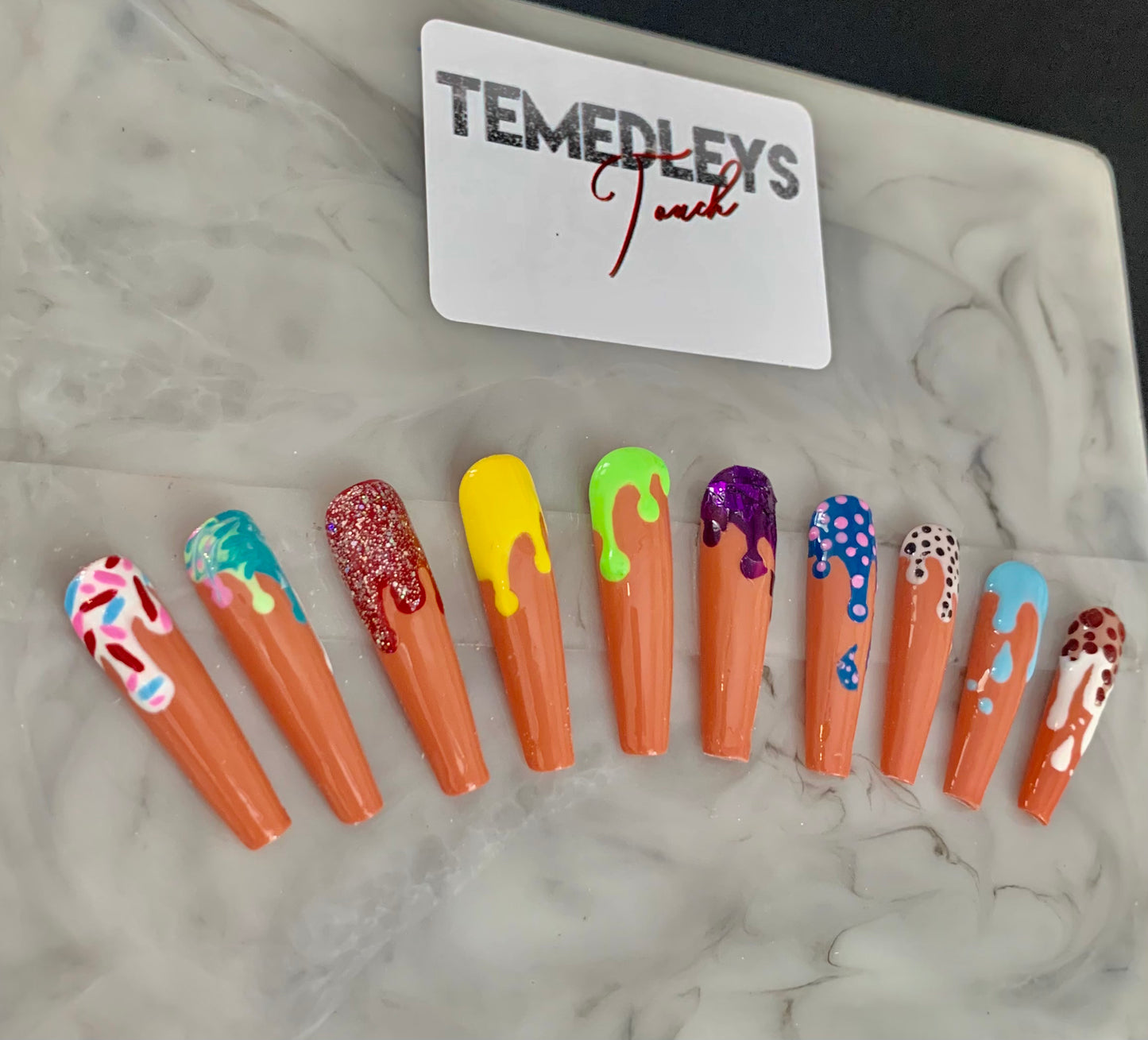 Ice cream drip 2XL coffin sculpted press on nails