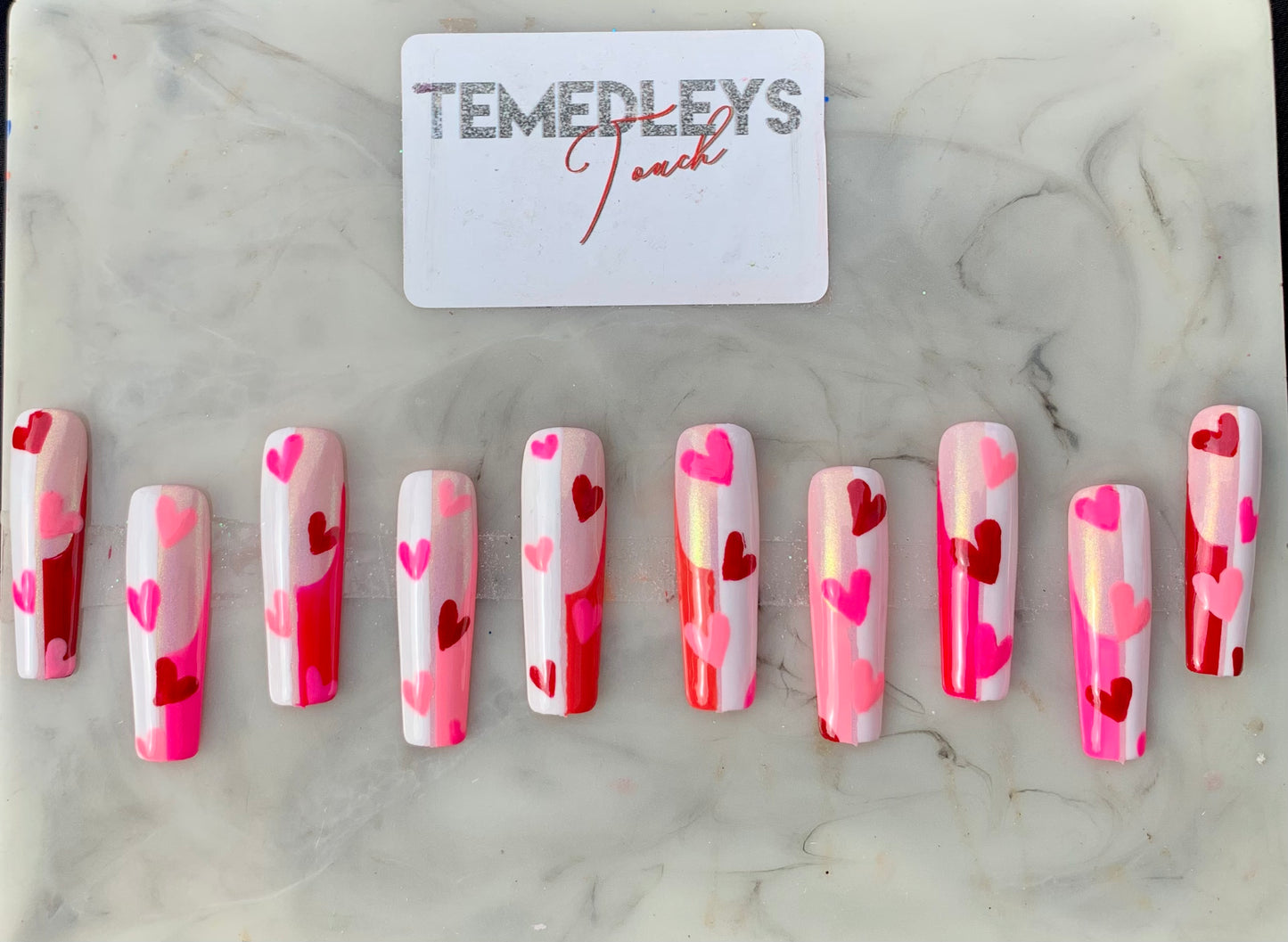 French tip heart press on nails