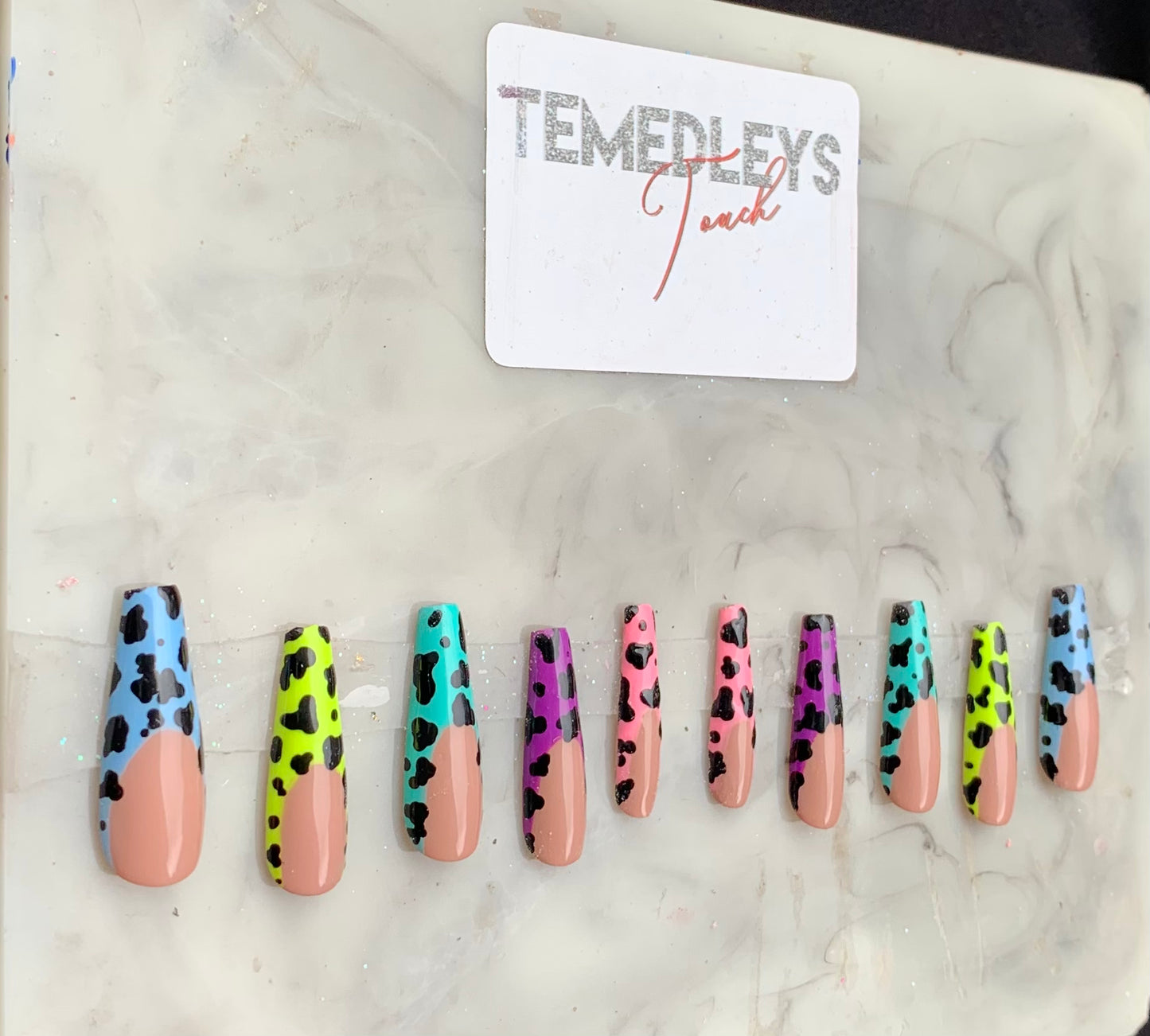 Colorful cow print press on nails