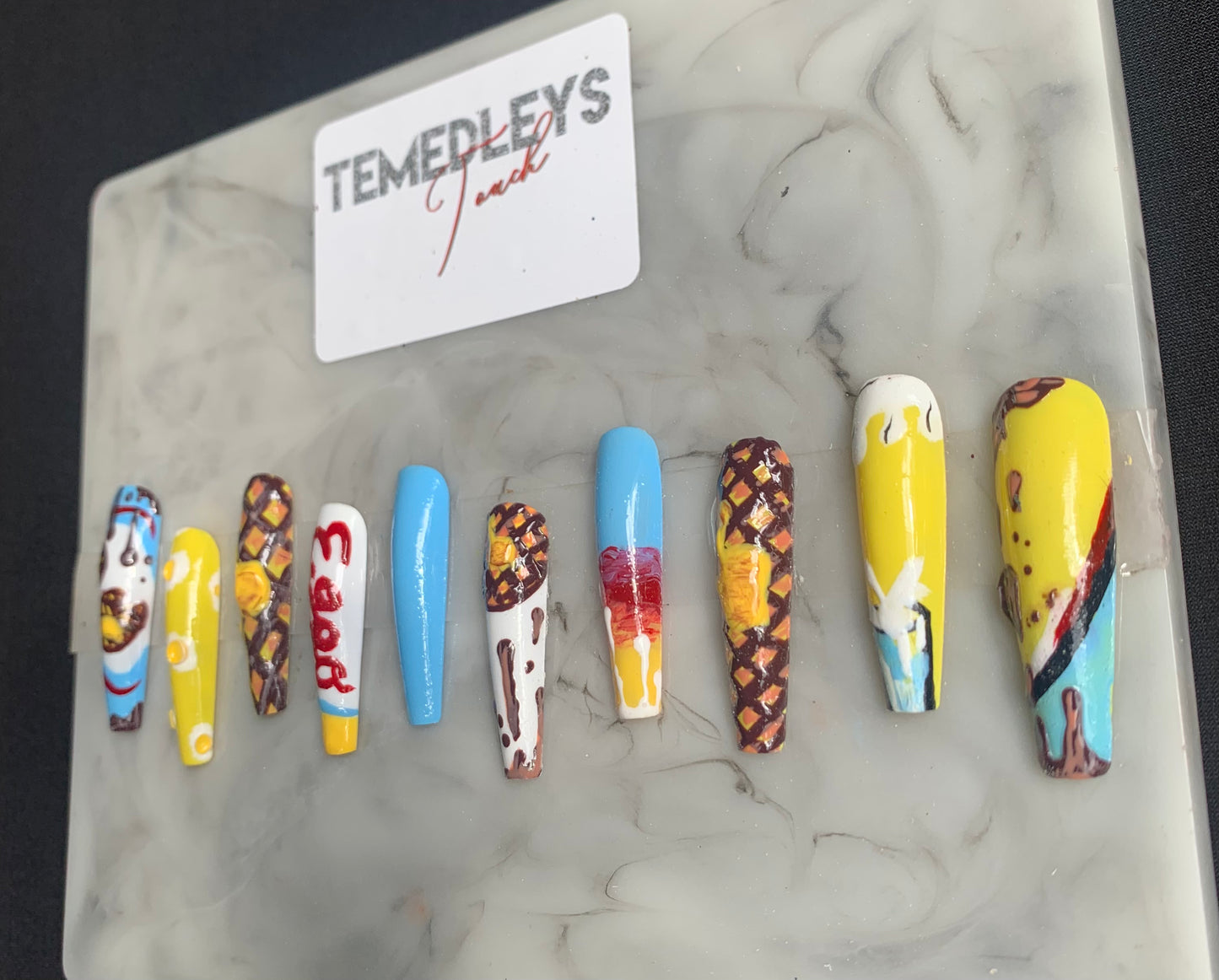 Eggo Waffle 2XL coffin press on nails