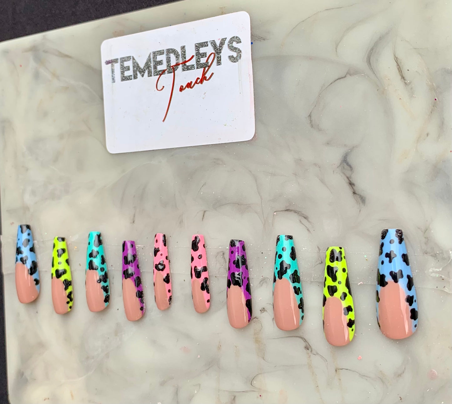 Colorful cow print press on nails