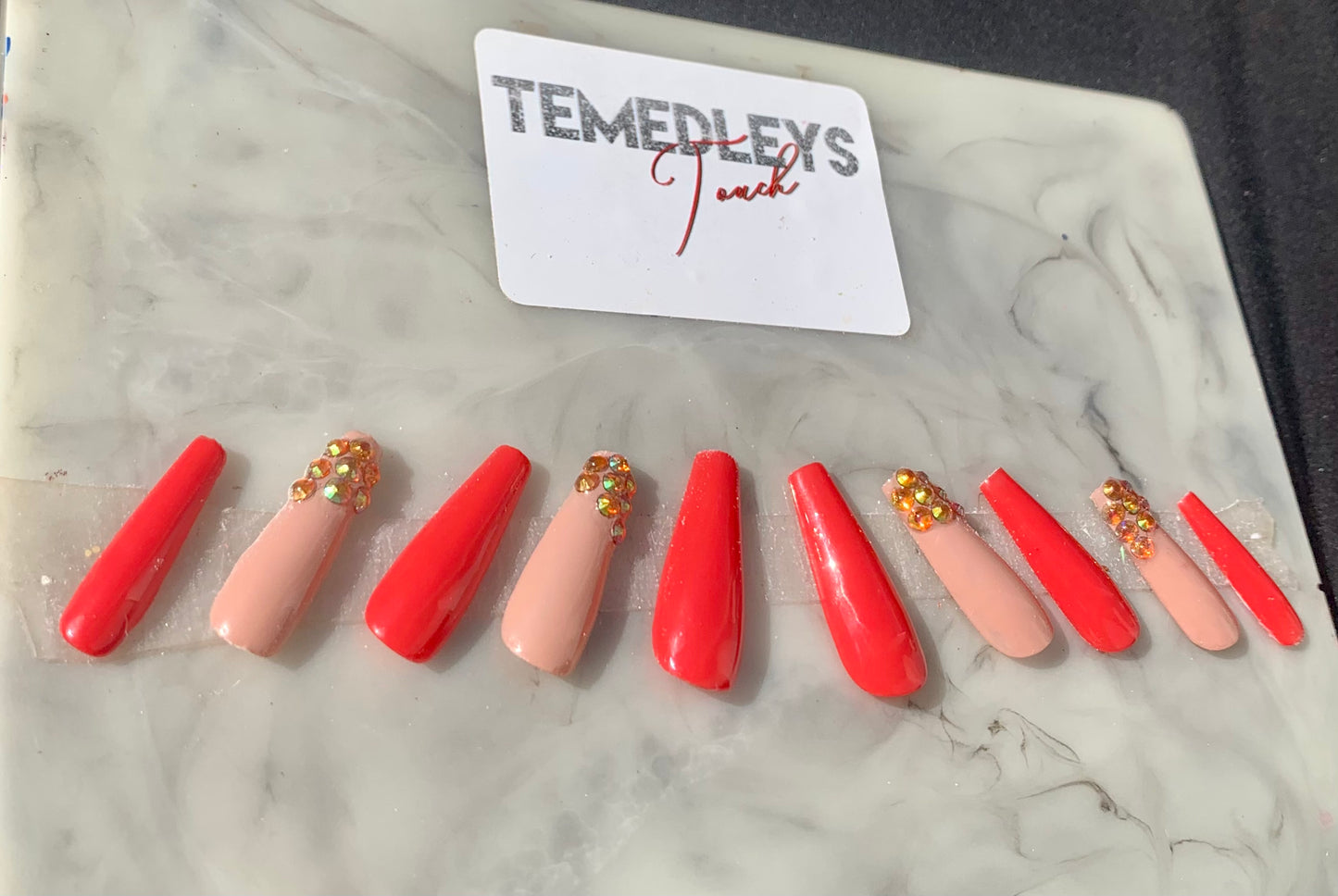 Orange nude bling press on nails