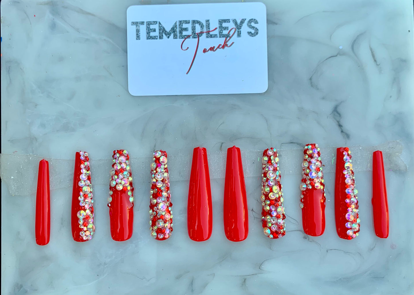 Red bling press on nails
