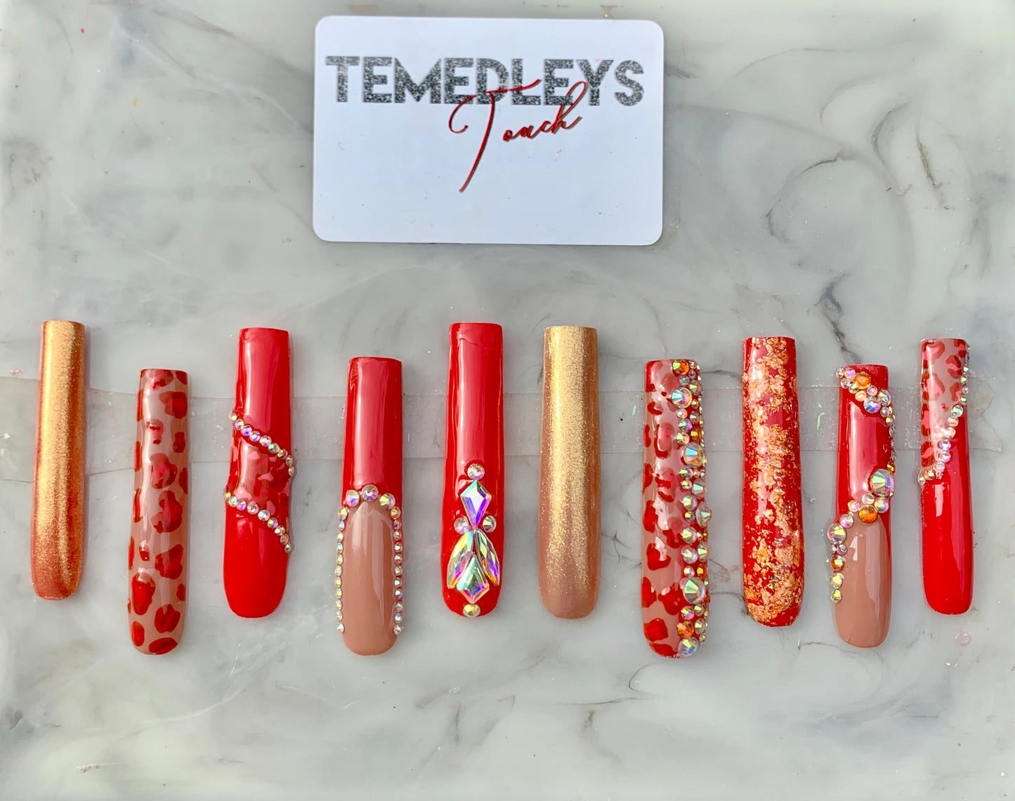 Golden orange bling press on nails