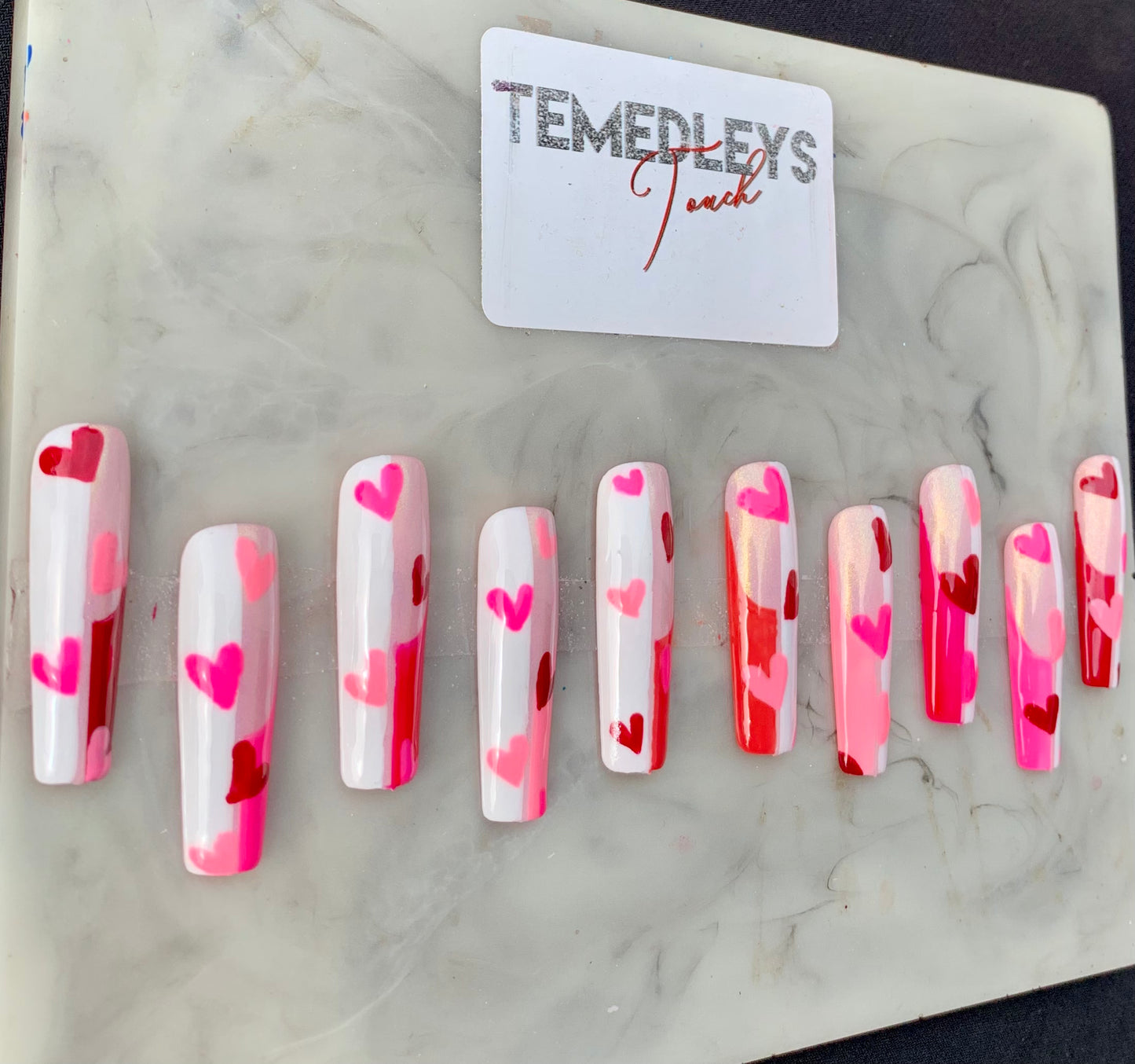 French tip heart press on nails
