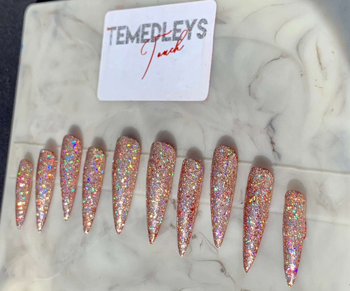 3xl stiletto gold glitter press on nails