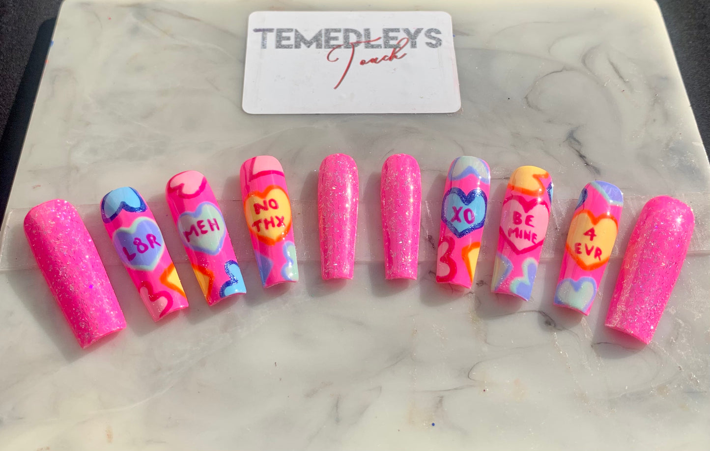 Heart candy press on nails