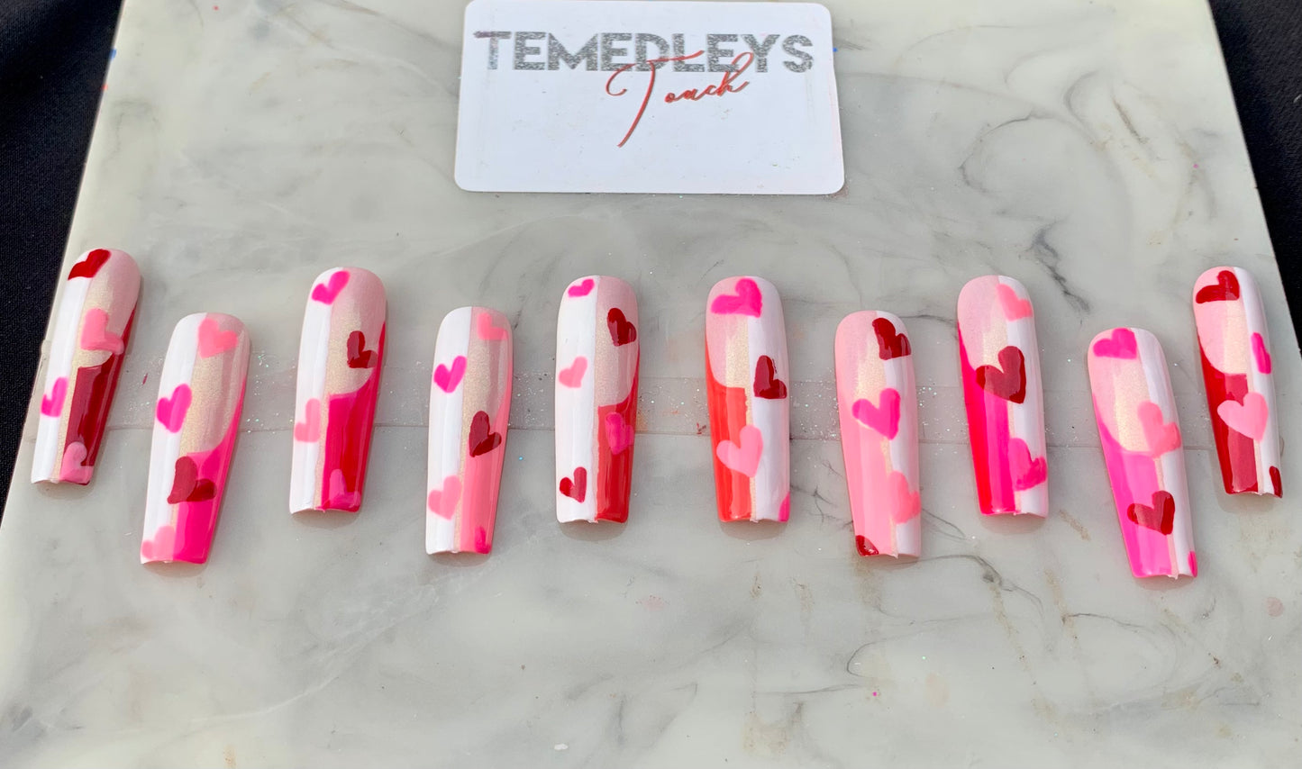 French tip heart press on nails