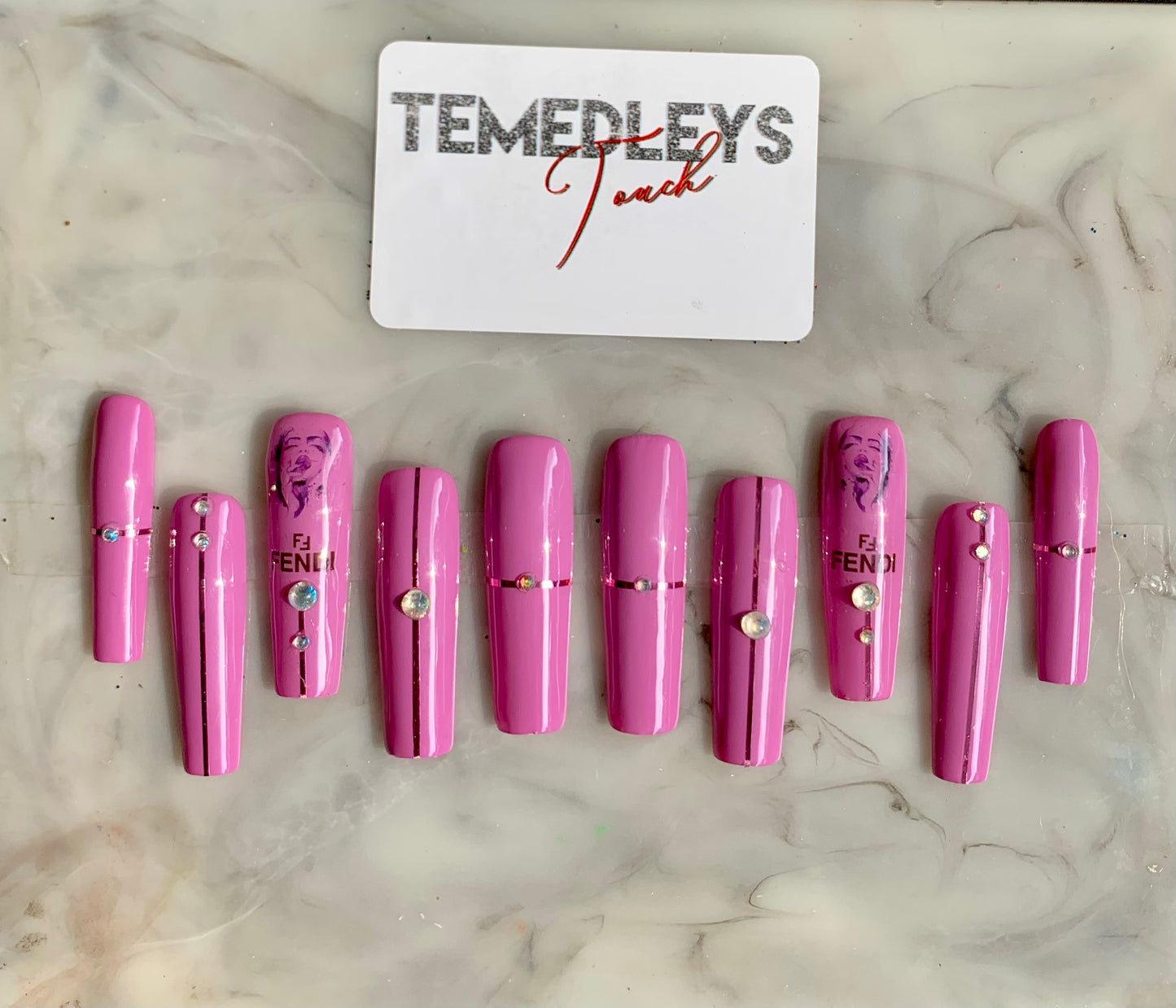 2XL dark pink square press on nails