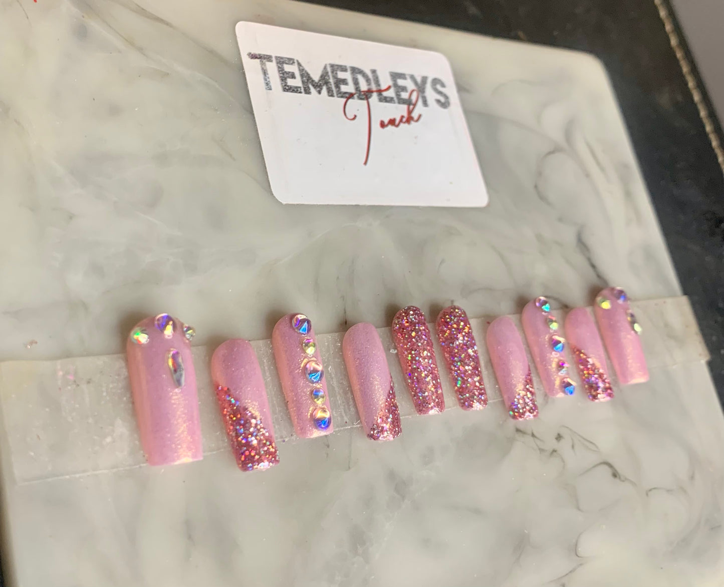 Pink chrome press on nails