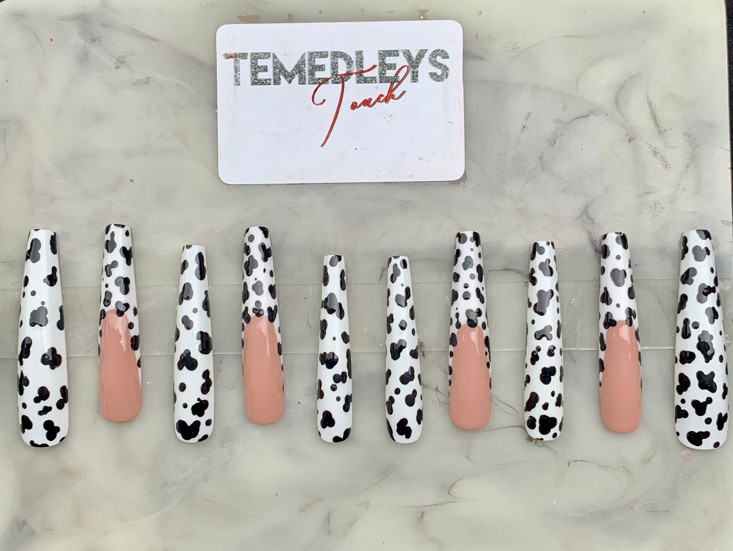 Cow print French tip press on nails
