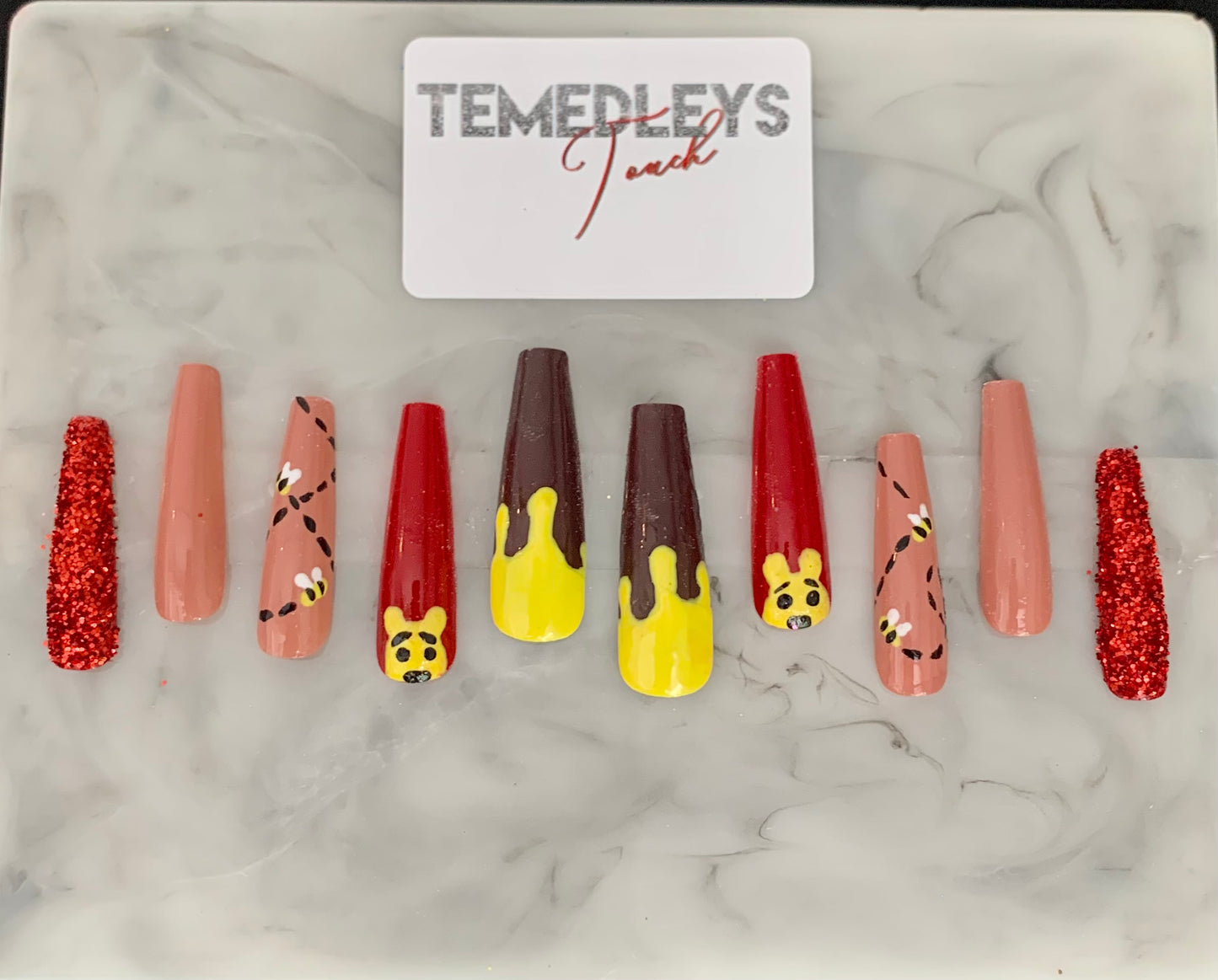 Honey bear 2xl coffin sculpted press on nails