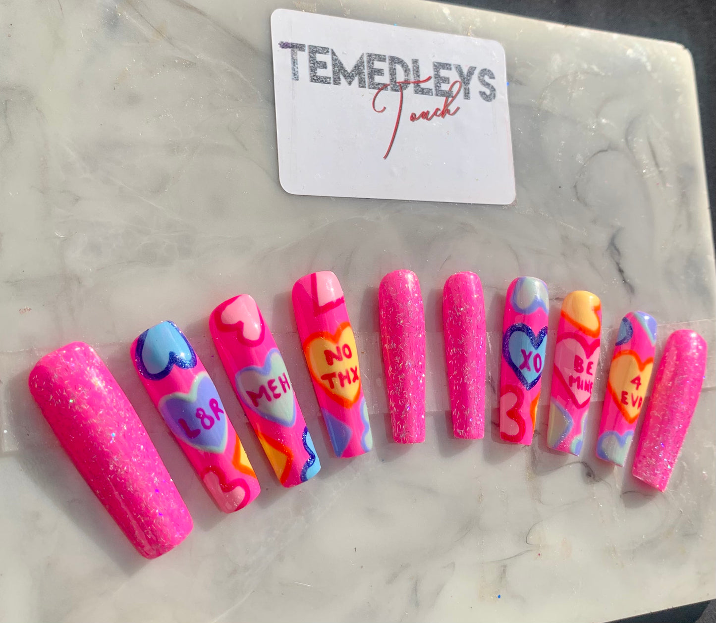 Heart candy press on nails