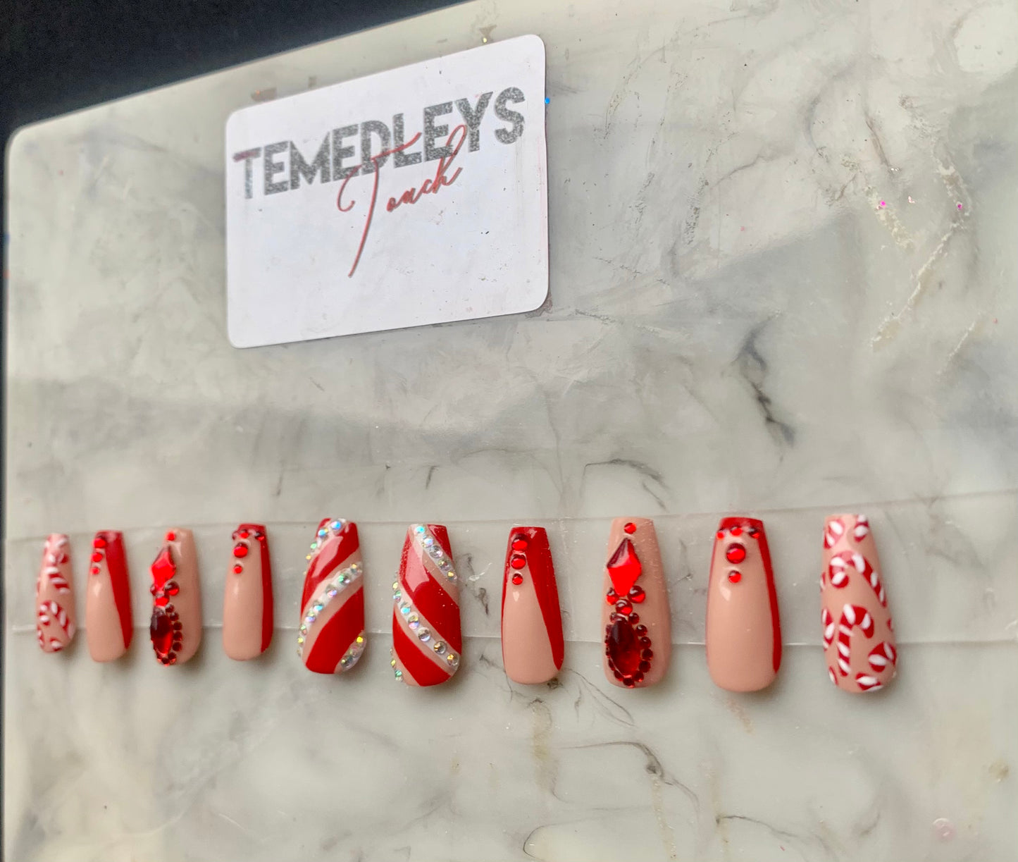 Red candy cane press on nails