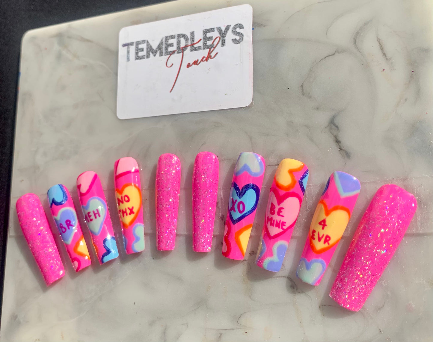 Heart candy press on nails