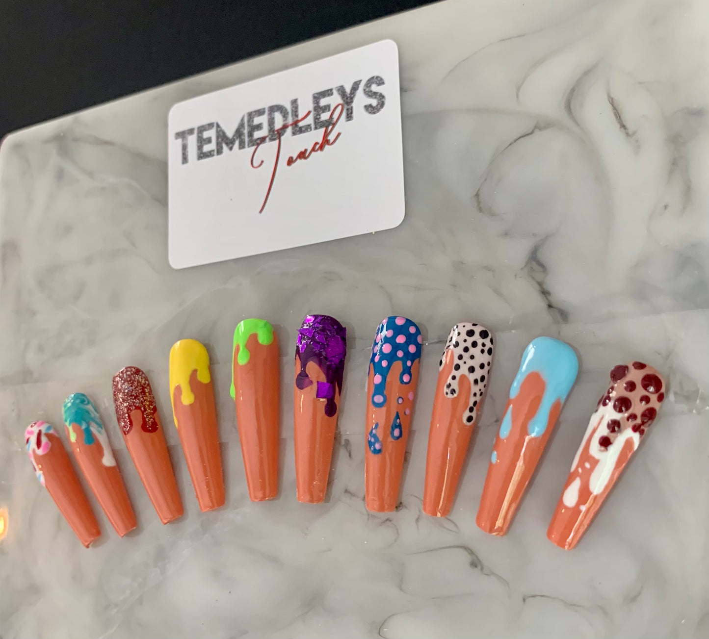 Ice cream drip 2XL coffin sculpted press on nails
