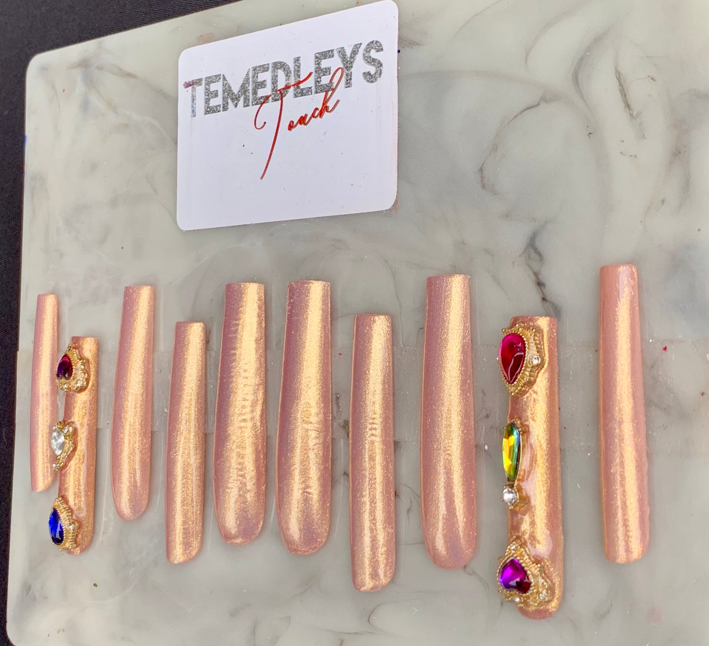 Golden charm press on nails