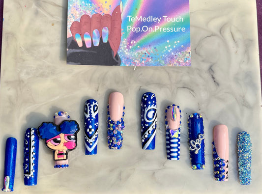 Blue Bandana press on nails