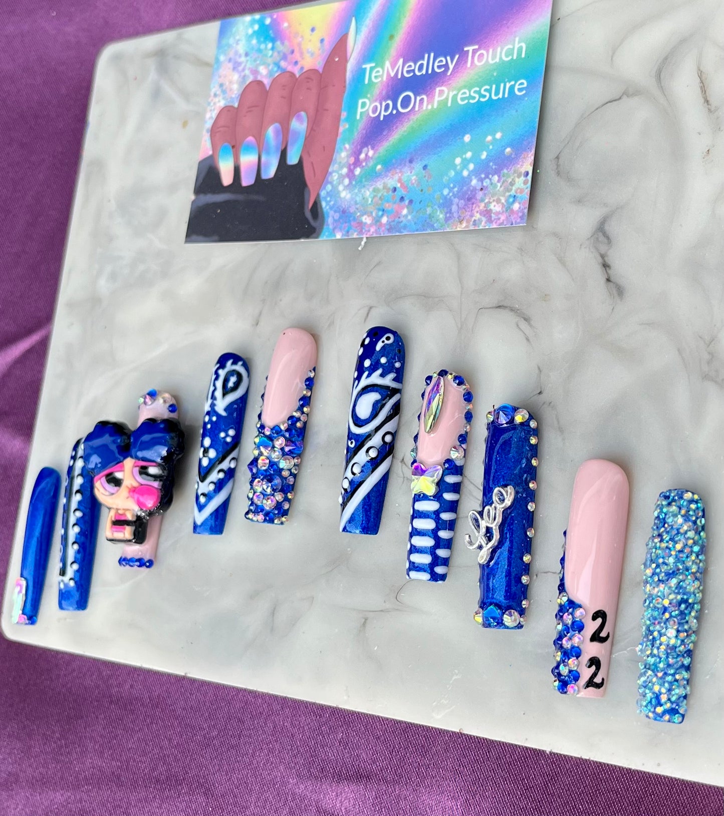 Blue Bandana press on nails