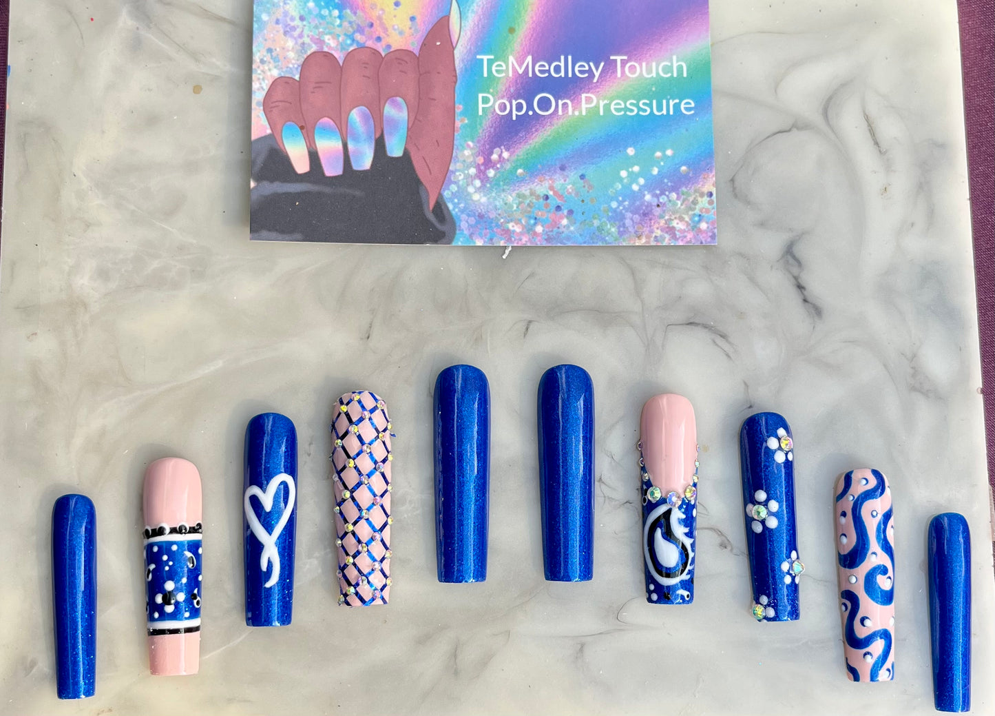 Blue Bandana press on nails