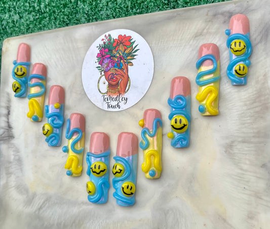 2xl square smiley press on nails