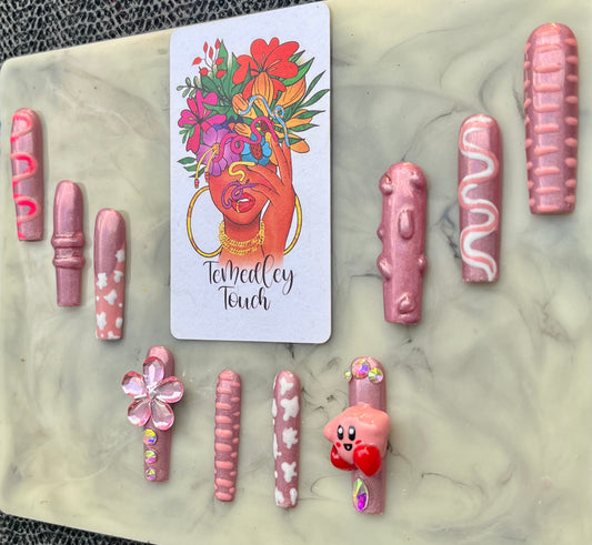 Pink chrome Kirby press on nails