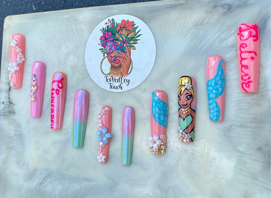 Pink Tinkerbell press on nails