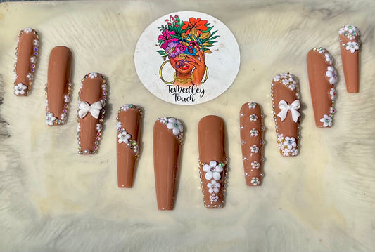 Flower bling press on nails