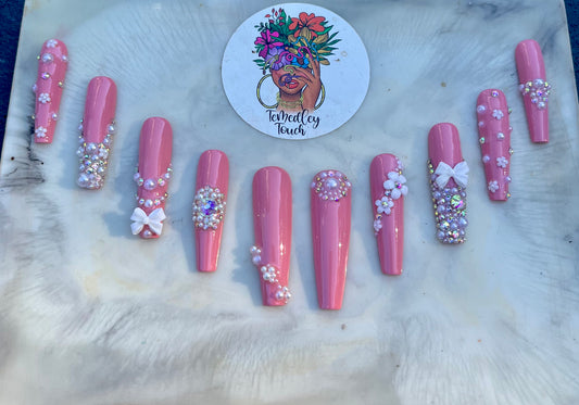 Pink bling flower nail