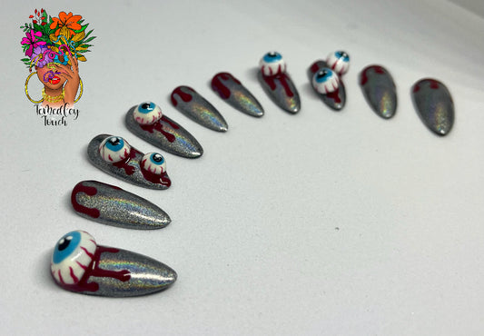 Chrome 3D eyeball press on nails